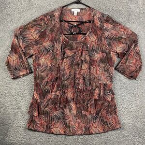 DressBarn Woman 2X Blouse Top Multicolor Abstract Print 3/4 Sleeve Sequined‎